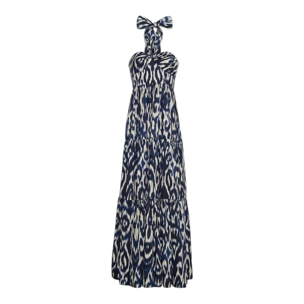 CARA CARA Piana Halter Tiered Maxi Dress in Ikat Navy Sz 4 - Picture 8 of 8